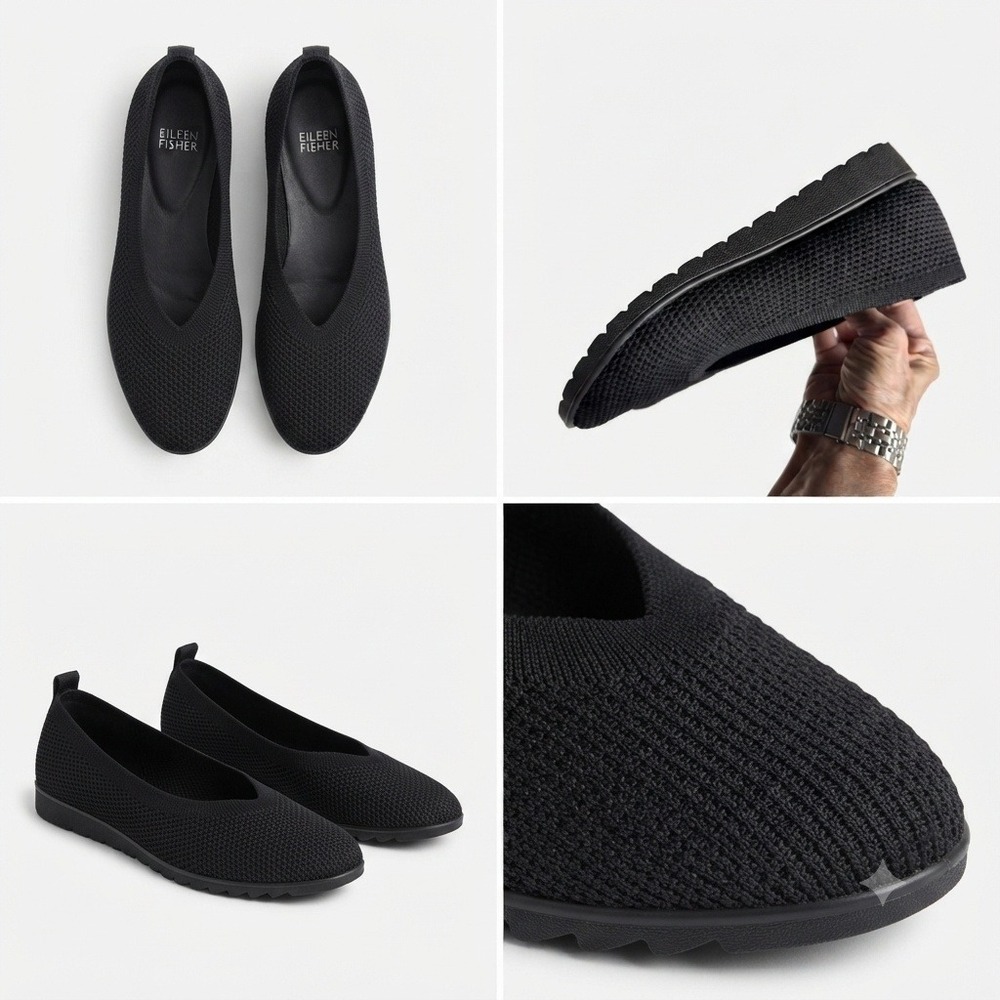 Eileen Fisher Flats Women Size L Black Knit Stretch Slip On Platform Loafers
